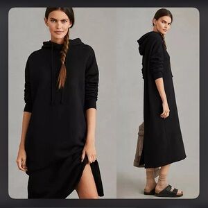 Anthropologie Velvet by Graham and Spencer - Black Hoodie Dress with back Slit